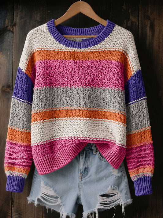 Women's Striped Art Print Casual Top