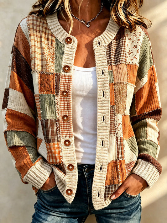 Women's Fall Plaid Print Casual Cardigan