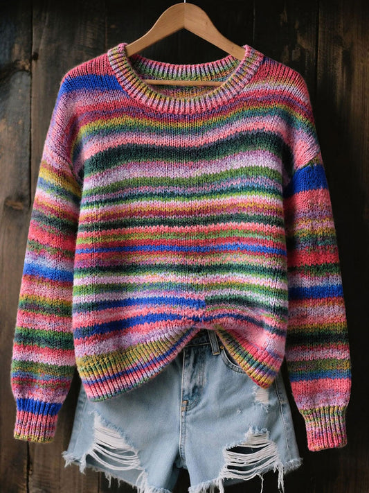 Women's Striped Art Print Casual Top