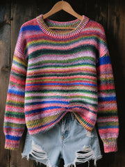 Women's Striped Art Print Casual Top
