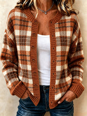 Women's Plaid Art Print Casual Cardigan
