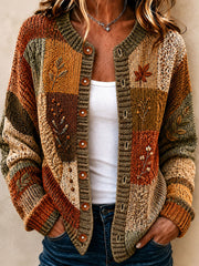 Women's Plaid Art Print Casual Cardigan