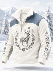 Men’s Nordic Reindeer Heritage Print Plush Zipper Pullover