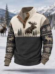 Men's Winter Moose Print Casual Pullover