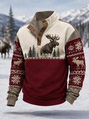 Men's Winter Moose Print Casual Pullover