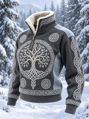 Women's Retro Viking Style Pattern Printed Casual Fur Collar Top