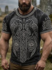 Men's retro Viking style casual short-sleeve T-shirt