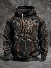 Men's Viking Oversized Drop-Shoulder Hoodie with Pockets