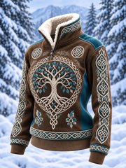 Women's Retro Viking Style Pattern Printed Casual Fur Collar Top