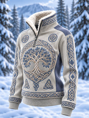 Women's Retro Viking Style Pattern Printed Casual Fur Collar Top