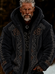 Men's Viking Celtic Art Plush Cozy Warm Zipped Hooded Jacket