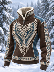 Women's Retro Viking Style Pattern Printed Casual Fur Collar Top