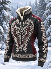 Women's Retro Viking Style Pattern Printed Casual Fur Collar Top