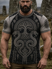 Men's retro Viking pattern design casual short sleeves t-shirt
