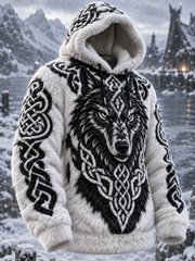 Men's Vintage Viking Wolf Flannel Warm Hoodie