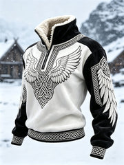 Women's Viking Wings Celtic Knot Contrast Print Fur Collar Top