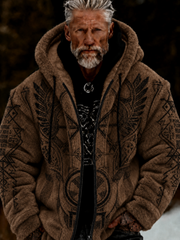 Men's Viking Celtic Art Plush Cozy Warm Zipped Hooded Jacket