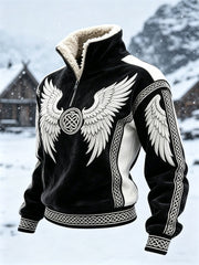 Women's Viking Wings Celtic Knot Contrast Print Fur Collar Top