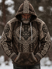 Men's retro Viking style pattern printed casual flannel hoodie
