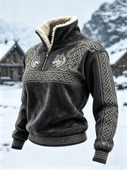 Women's Viking Wolves Celtic Knot Contrast Print Fur Collar Top