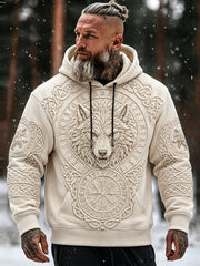 Men's Vintage Viking Wolf  Celtic Print Comfy Hoodie with Pockets