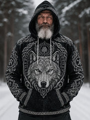 Men's retro Viking style wolf head pattern and Celtic knot design casual hoodie