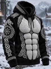 Men's Viking Tribal Jacquard Celtic Knot Muscle Line Inspired Art Plush Warm Hoodie