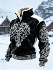 Women's Viking Tree of Life Celtic Knot Contrast Print Fur Collar Top