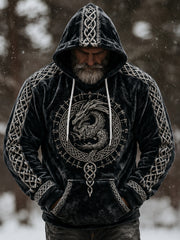 Men's retro Viking pattern design casual flannel hoodie