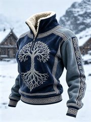 Women's Viking Tree of Life Celtic Knot Contrast Print Fur Collar Top