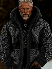 Men's Viking Celtic Art Plush Cozy Warm Zipped Hooded Jacket