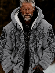 Men's Viking Celtic Art Plush Cozy Warm Zipped Hooded Jacket