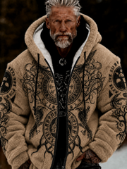 Men's Viking Celtic Art Plush Cozy Warm Zipped Hooded Jacket