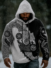 Men's Viking Vintage Wolf Celtic Flannel Warm Hoodie