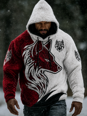 Men's Viking Vintage Wolf Celtic Flannel Warm Hoodie