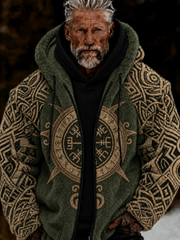 Men's Viking Celtic Art Plush Cozy Warm Zipped Hooded Jacket