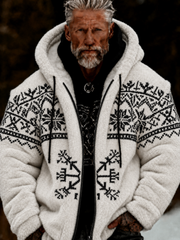 Men's Viking Celtic Art Plush Cozy Warm Zipped Hooded Jacket