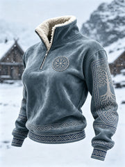 Women's Viking Vegvisir Tree of Life Celtic Knot Fur Collar Top