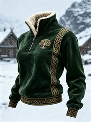 Women's Vintage Viking Tree of Life Celtic Knot Fur Collar Top