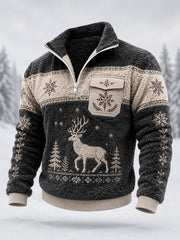 Men’s Nordic Reindeer Heritage Plush Zipper Pullover
