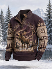 Men's Winter Moose Print Casual Buttons Pullover