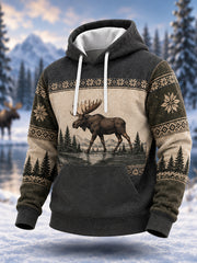 Men's Winter Moose Print Casual Hoodie