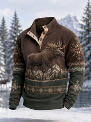 Men's Winter Moose Print Casual Buttons Pullover