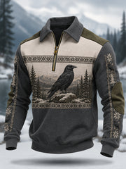 Men's Raven Print Casual Zipper Pullover