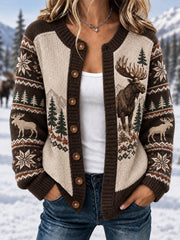Women's Winter Moose Print Casual Cardigan