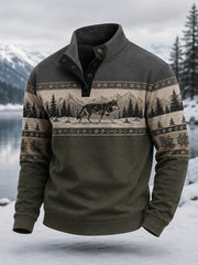 Men's Winter Wolf Print Casual Pullover
