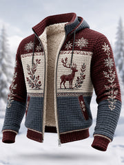 Men’s Nordic Reindeer Heritage Plush Zipper Hooded Coat