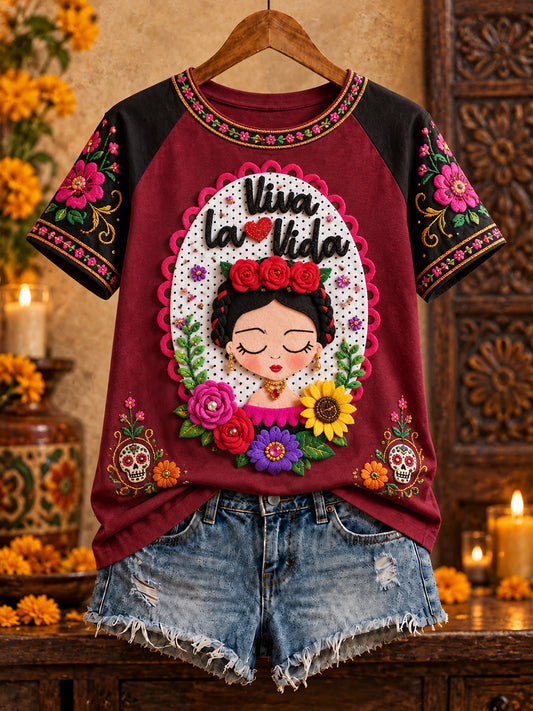 Women's Mexico Lele Doll Art Printed T-Shirt