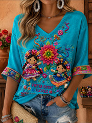 Women's Mexico Lele Doll Art Printed T-Shirt