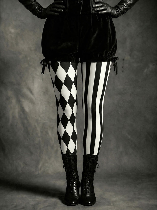 Women's Gothic style plaid and striped leggings
